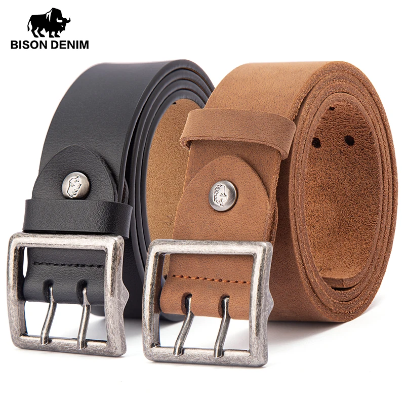 

2023 BISON DENIM Genuine Leather Men Belt Vintage Pin Buckle High Quality Belts Fancy Casual Strap For Men's Jeans Free Shipping