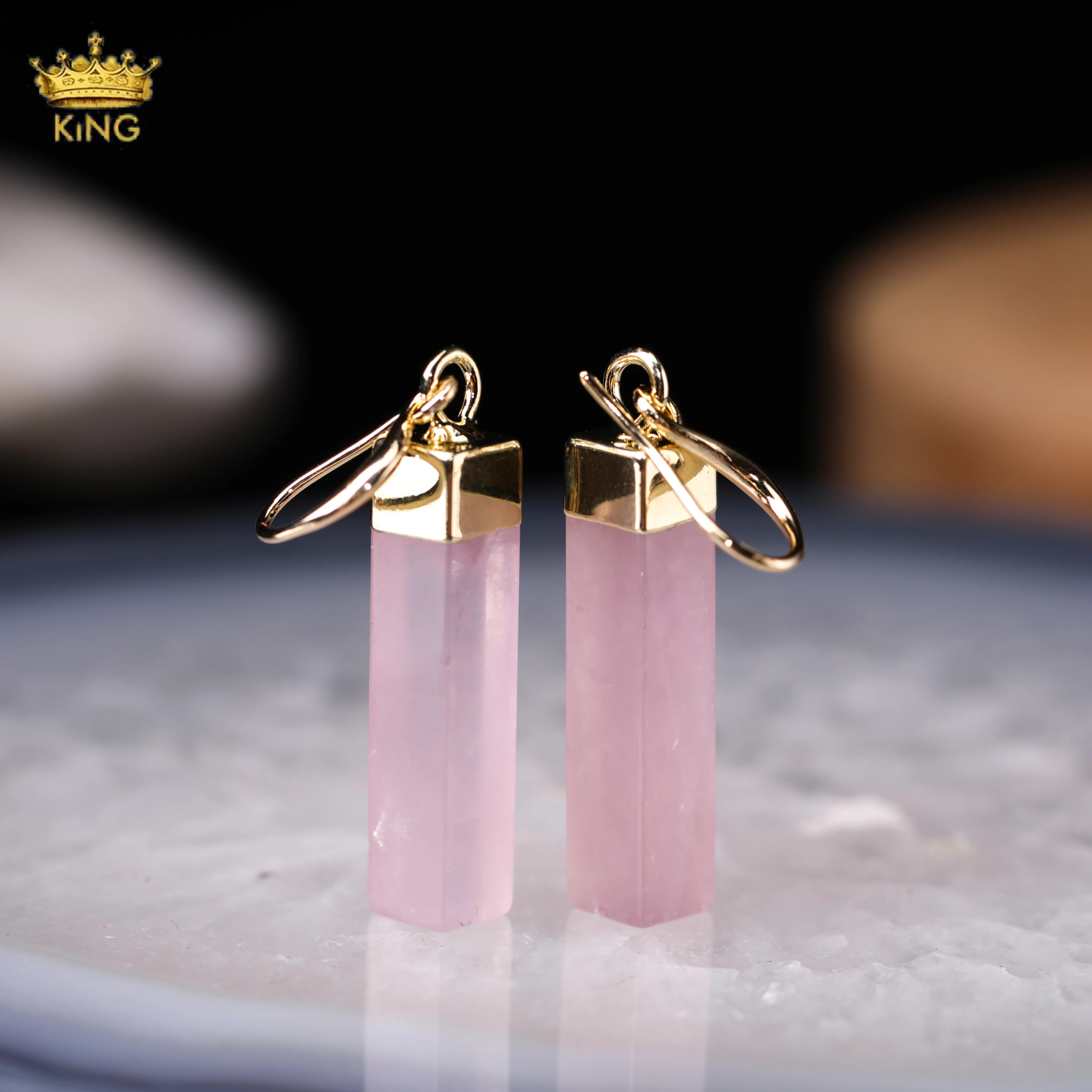 1 Pair Random Color Natural Stone Rose Quartz Pink Crystal Earrings Flower  of Life Hexagonal Pointed Dangle Earring for Girl Women Engagement Wearing  | SHEIN