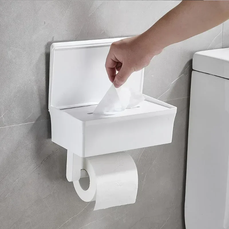 Toiletrolhouder zonder boren met plank, zelfklevende toiletrolhouder, slagvast, niet