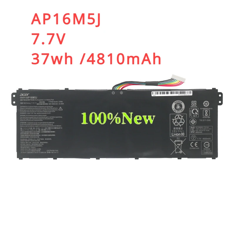 

Аккумулятор для ноутбука AP16M5J, Acer Aspire 1 для Aspire 3, A315-21 ES1, A114, A315, KT.00205.004, 7,7 В, 4810 мАч, 37 Вт/ч