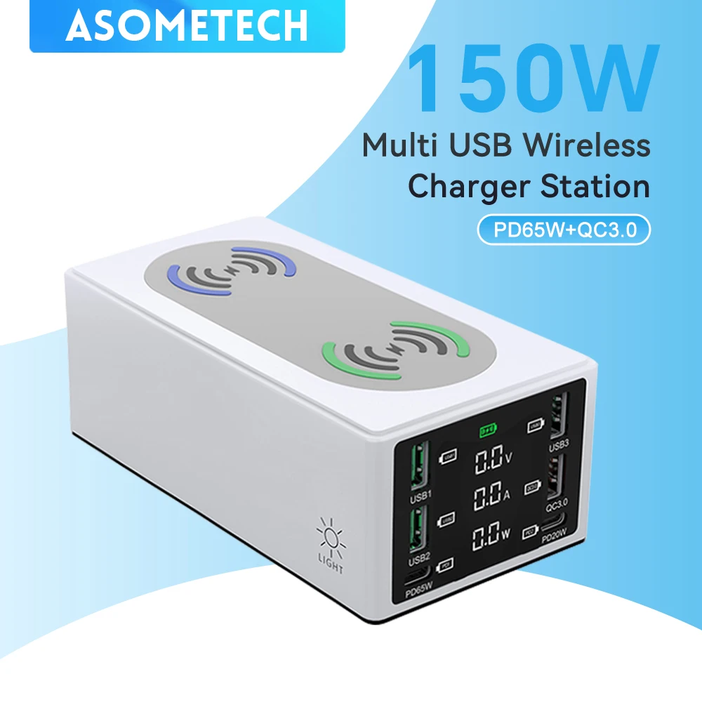

Двойное Беспроводное зарядное устройство QI 150 Вт, зарядное устройство с несколькими USB-портами QC3.0 PD 65 Вт, быстрая зарядка для Macbook, ноутбука iPhone12, беспроводное зарядное устройство s