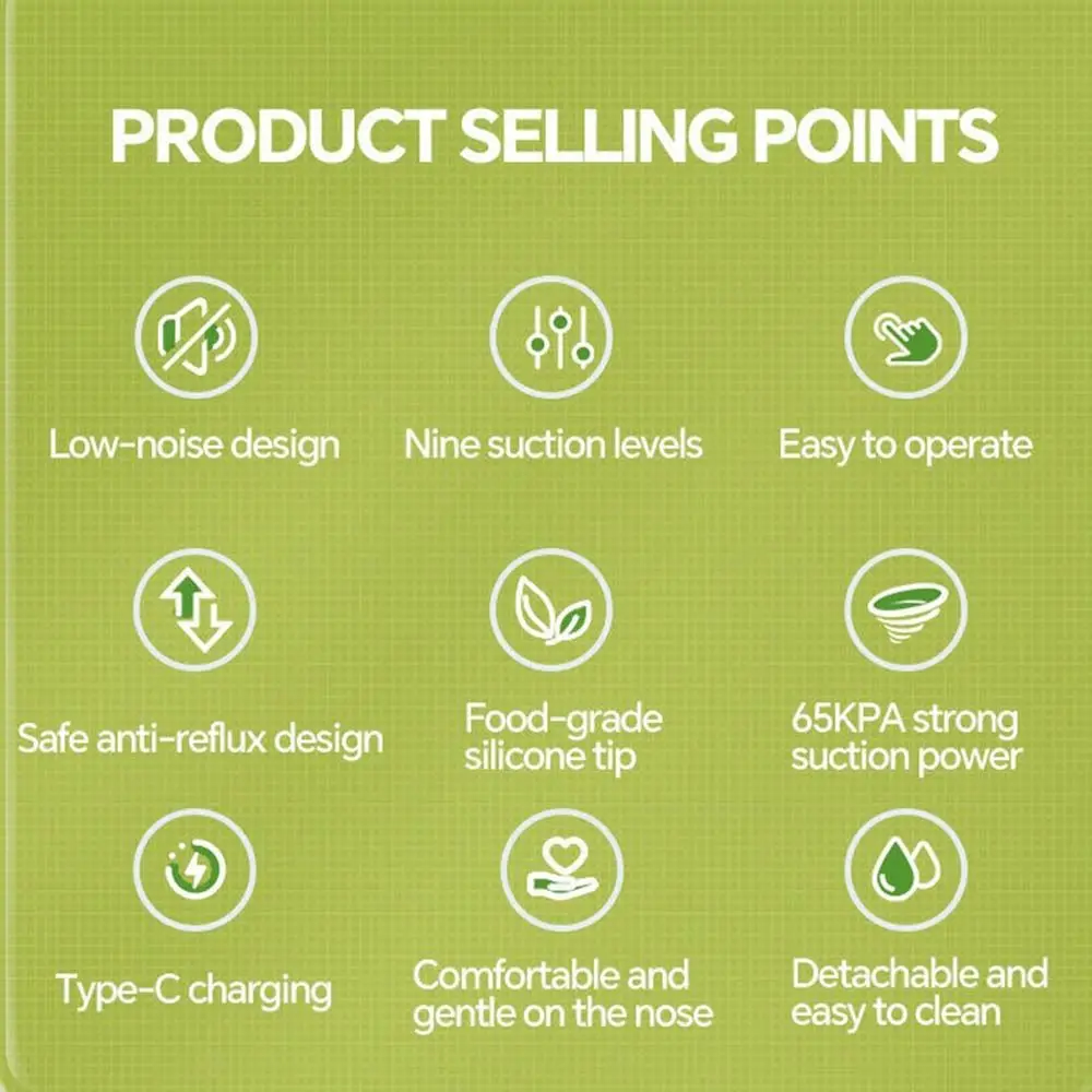 Rechargeable Baby Electric Nasal Aspirator with 9 Suction Levels Suck Out Newborn Nose Sucker 2 Silicone Tips