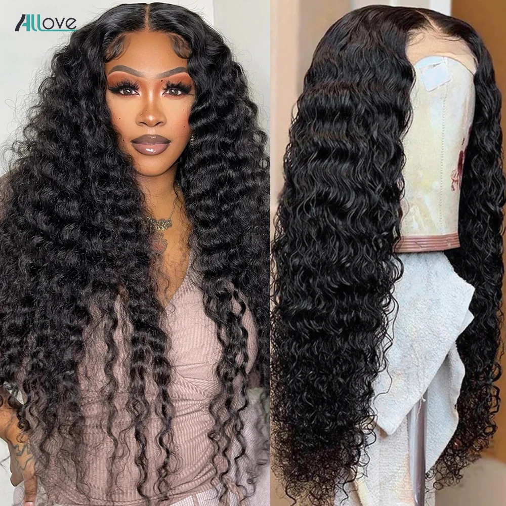 Allove Deep Wave Lace Frontal Wig 13x4 13x6 Transparent Lace Front Wig PrePlucked Brazilian Deep Curly Human Hair Wigs For Women
