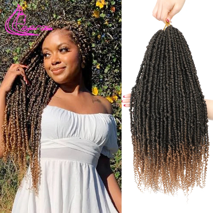 Pre Twisted Passion Twist Crochet Hair Pre Looped Bohemian Curly End Bomb Braiding Hair for Black Woman Girls 24strands/pack