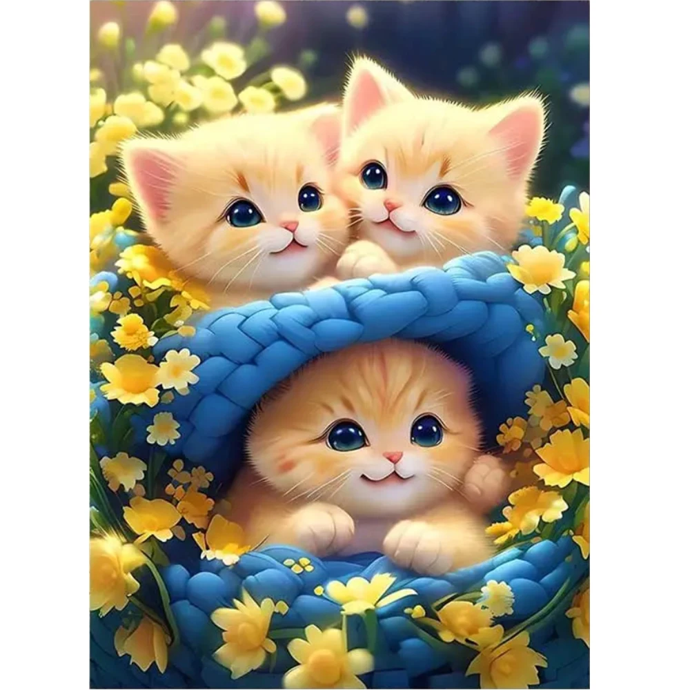 

5D Diamond Painting kit"Three Cats" Diamond Embroidery Animal picture Full Drill Cross Stitch Mosaic Home Decor Children's gifts