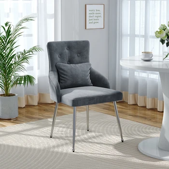 Voltsify Grey Velvet Tufted Dining Chair with Cushion for Living Room Garden Kitchen Bedroom