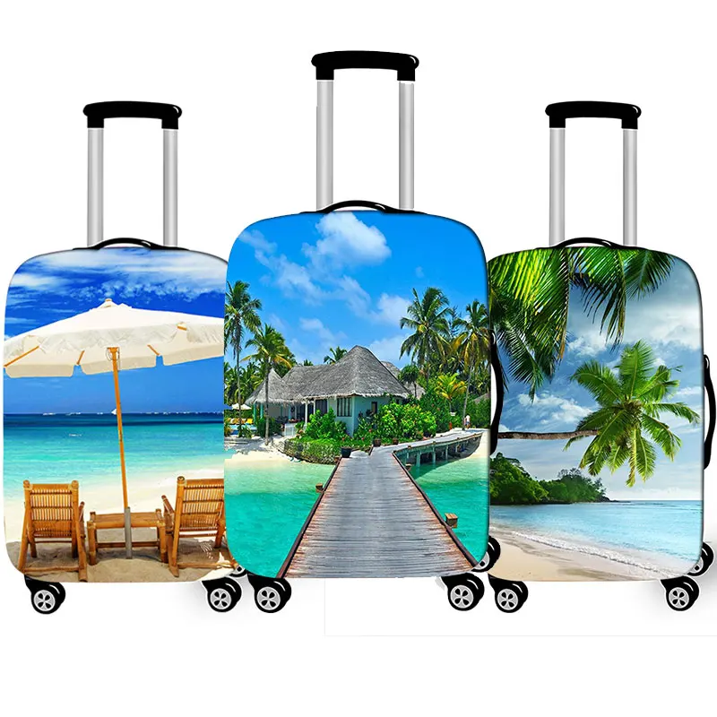 3D Tropical Beach Print Luggage Cover For Travel Holiday style Suitcase Covers Elastic Travel Trolley Protective Case Cover