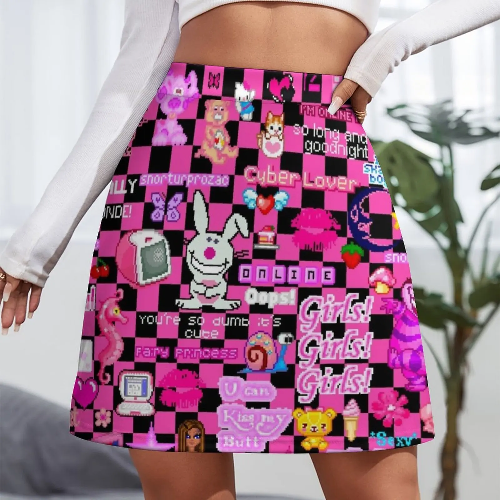 Pixel Cybercore Pattern Mini Skirt women's skirts trend 2024 womans clothing
