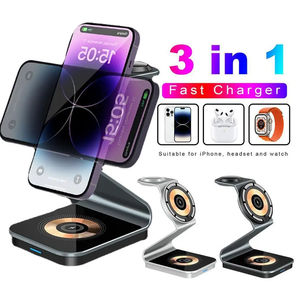 

3 In 1 Magnetic Wireless Charger Fast Charging For Magsafe Aluminum Alloy Charging Bracket