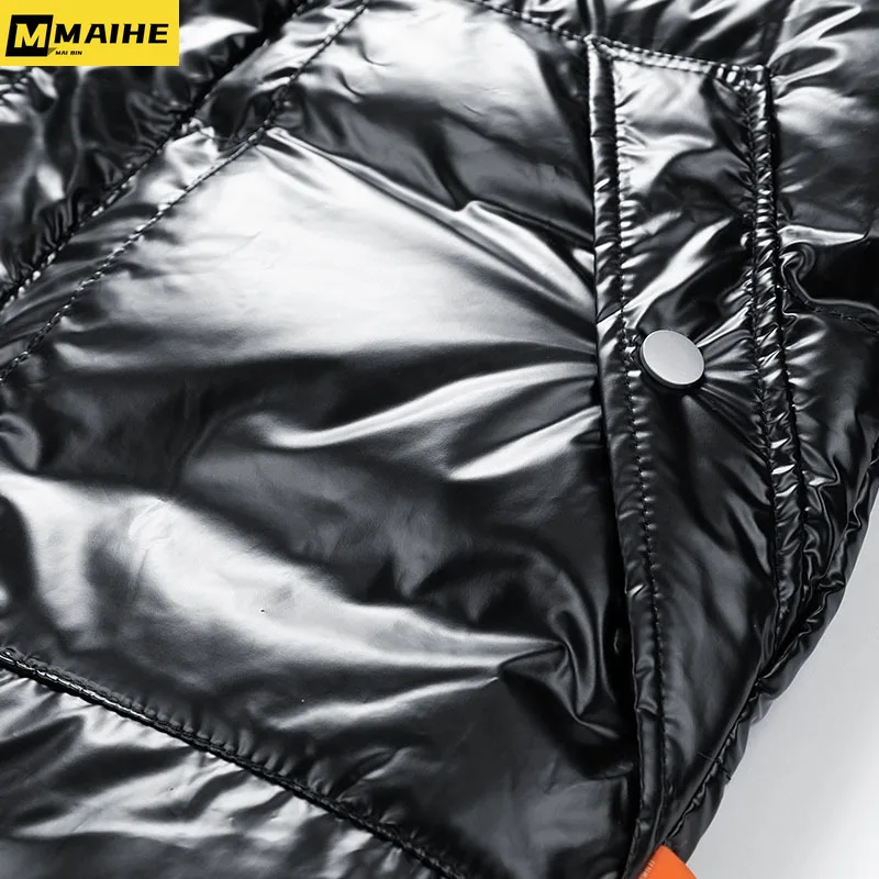 8XL plus-size bright parka for men Thickened waterproof hooded Jacket Retro Fashion Winter Warm coat for men hip hop street wear