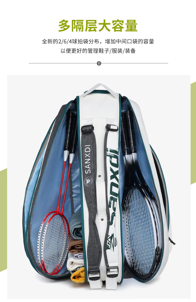 Professioneller 6er-Pack Tennisschläger-Rucksack SANXDI große Kapazität Badminton Squash Tennisschläger-Tasche Unisex Tenis Court Sporttasche – Detail 2