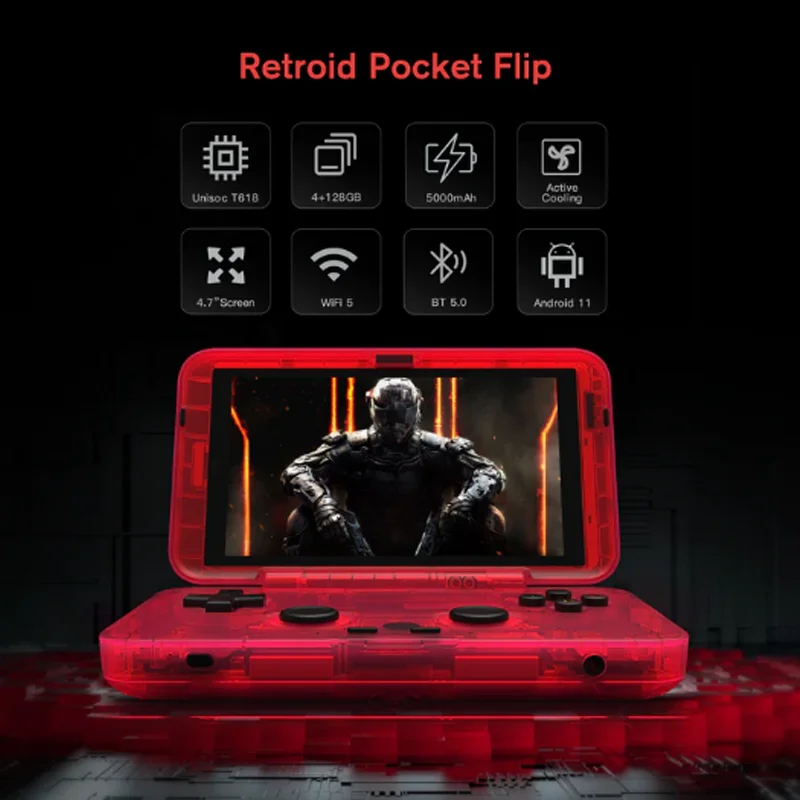 

Retroid Pocket Flip 4.7inch 4g+128g Handheld Game Console Wifi Android 11 T618 Retro Open Source Handheld Game Console Gift