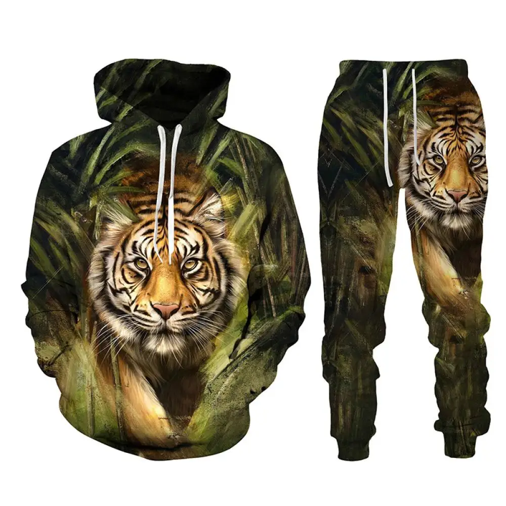 Autumn Tiger 3D Printed Men's Hoodie Pant Sets
