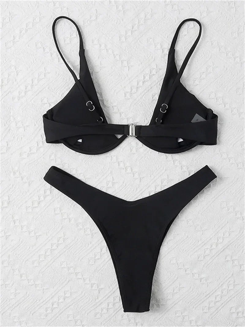 2026 Summer New Two Piece Women's Solid Color Sexy Bareback Bikini Split Swimsuit Bikini Set High Waist Beach Vacation