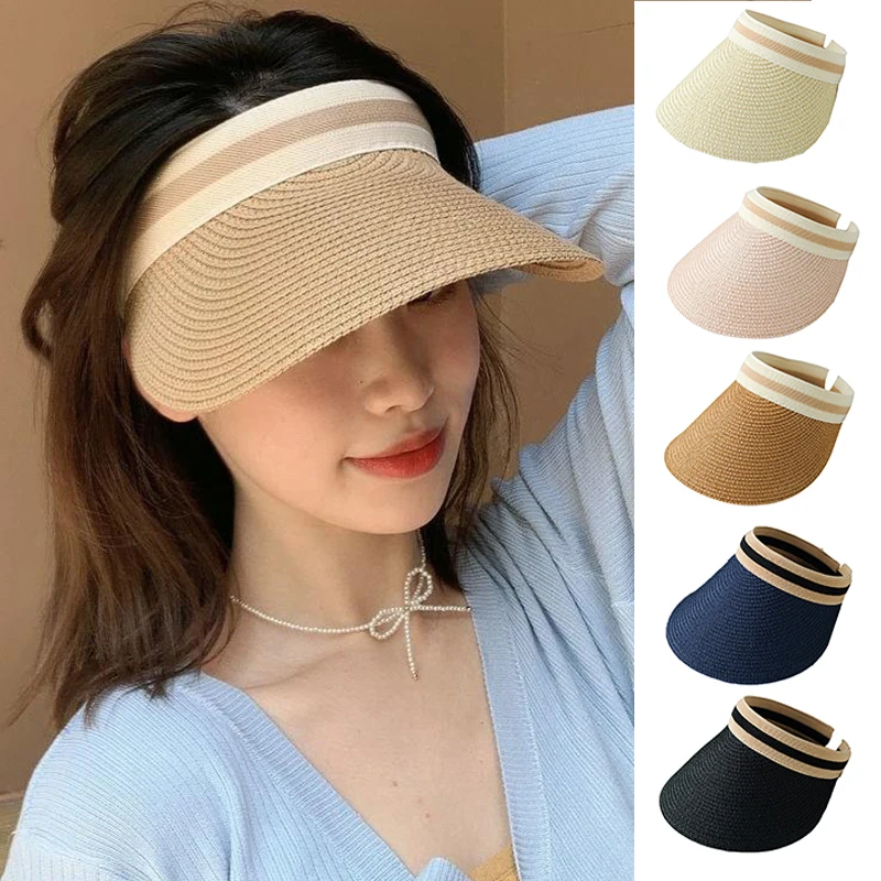 2023 neue Sommer Frau Sonnenhüte Weibliche Outdoor Visier Hand Made Stroh Kappe Casual Leere Top Hut Angeln Urlaub Strand_voghion.com