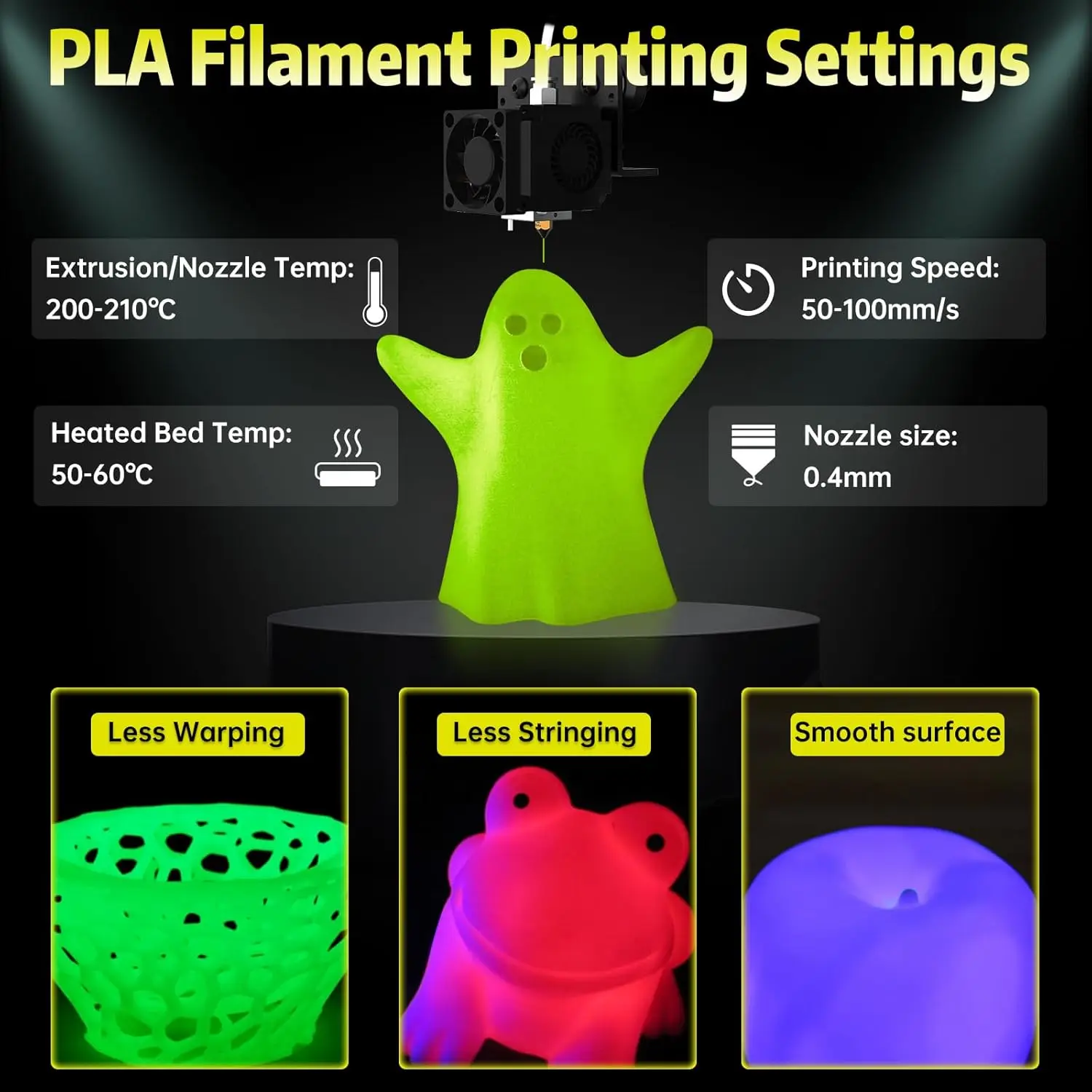 야광 3D 프린터 필라멘트, PLA 필라멘트 1.75mm, 치수 정확도 +/- 0.03mm