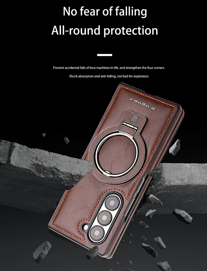 Vintage Leather Magnetic Phone Case with 360° Rotating Ring Stand