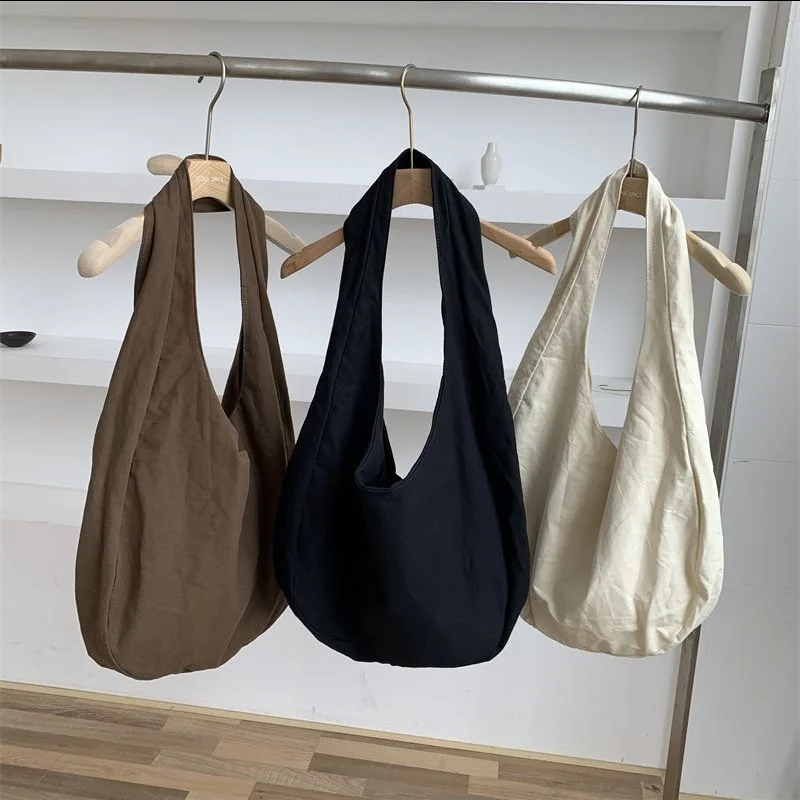 Sac à bandoulière en toile pour femmes, grande capacité, sacs à bandoulière en toile, sacoche Hobos rétro à la mode, sac à main de couleur unie pour femmes