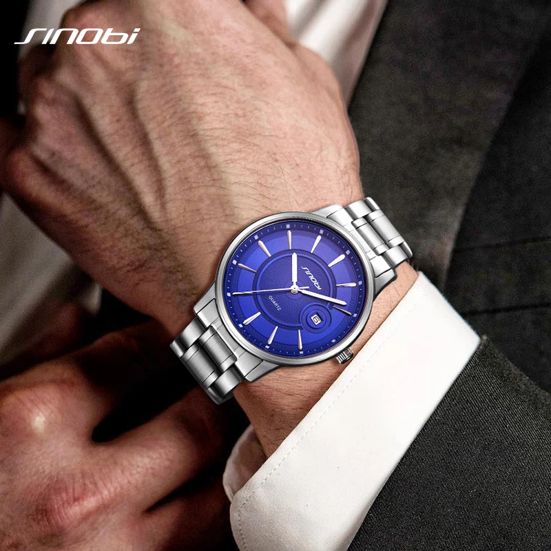 SINOBI TOP Quality Men's Watches Full Stainless Steel Quartz Wristwatches Luxury Business Watch Clock Calendar Relogio Masculino images - 6