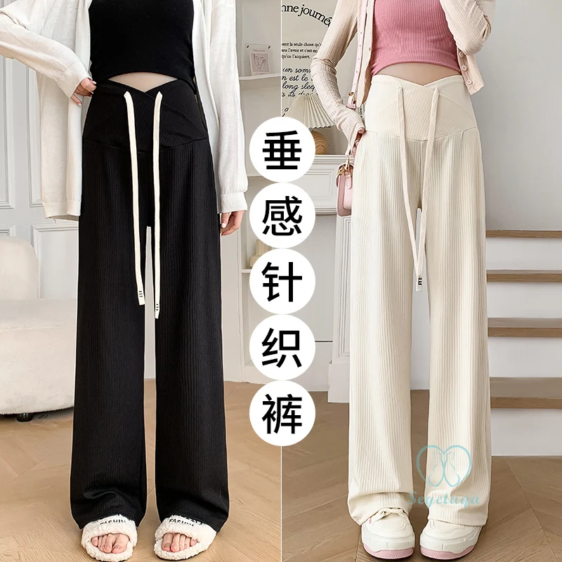 Drawstring Across V Low Waist Belly Maternity Pants Spring Fashion Straight Clothes for Pregnant Women During Pregnancy women pants,maternity pants