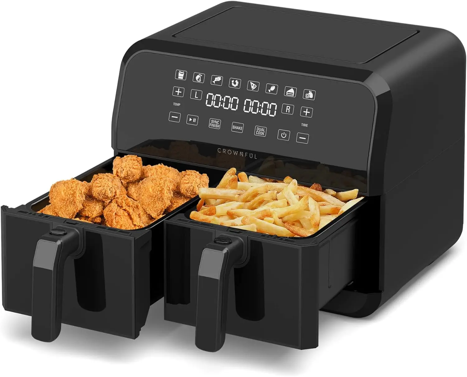 

8 Quart 8 in 1 Dual Basket Air Fryer with Independent Temperature Control(50+ Recipes), Dual Cook, Sync Finish and Shake Reminde