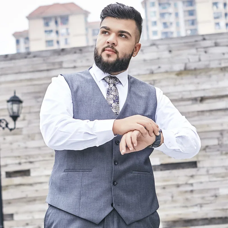 2025 Plus Size Suit Vest Men Solid Color Single Breasted Waistcoat For Host Groom Groomsmen Grey Black Navy Waist Coat 9XL 2