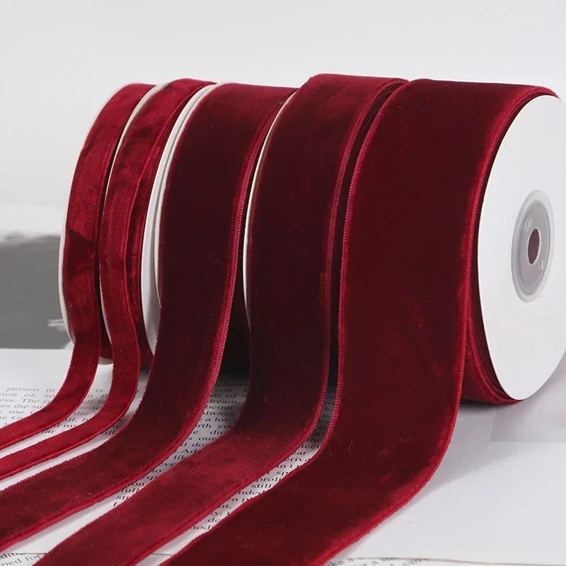Ribbon decoration velvet ribbon Wine red single-sided velvet ribbon swan flocking weave belt DIY handmade bow flower bouquet packaging gift baking accessory
