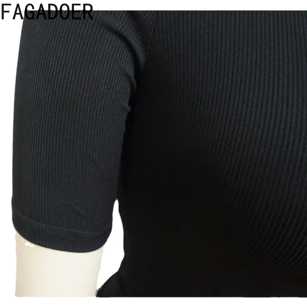 FAGADOER Solid Color Ribbing Elastic Casual Two Piece Set Leisure Wear Stretchy High Waist Pants Sets Street Jogger Outfits