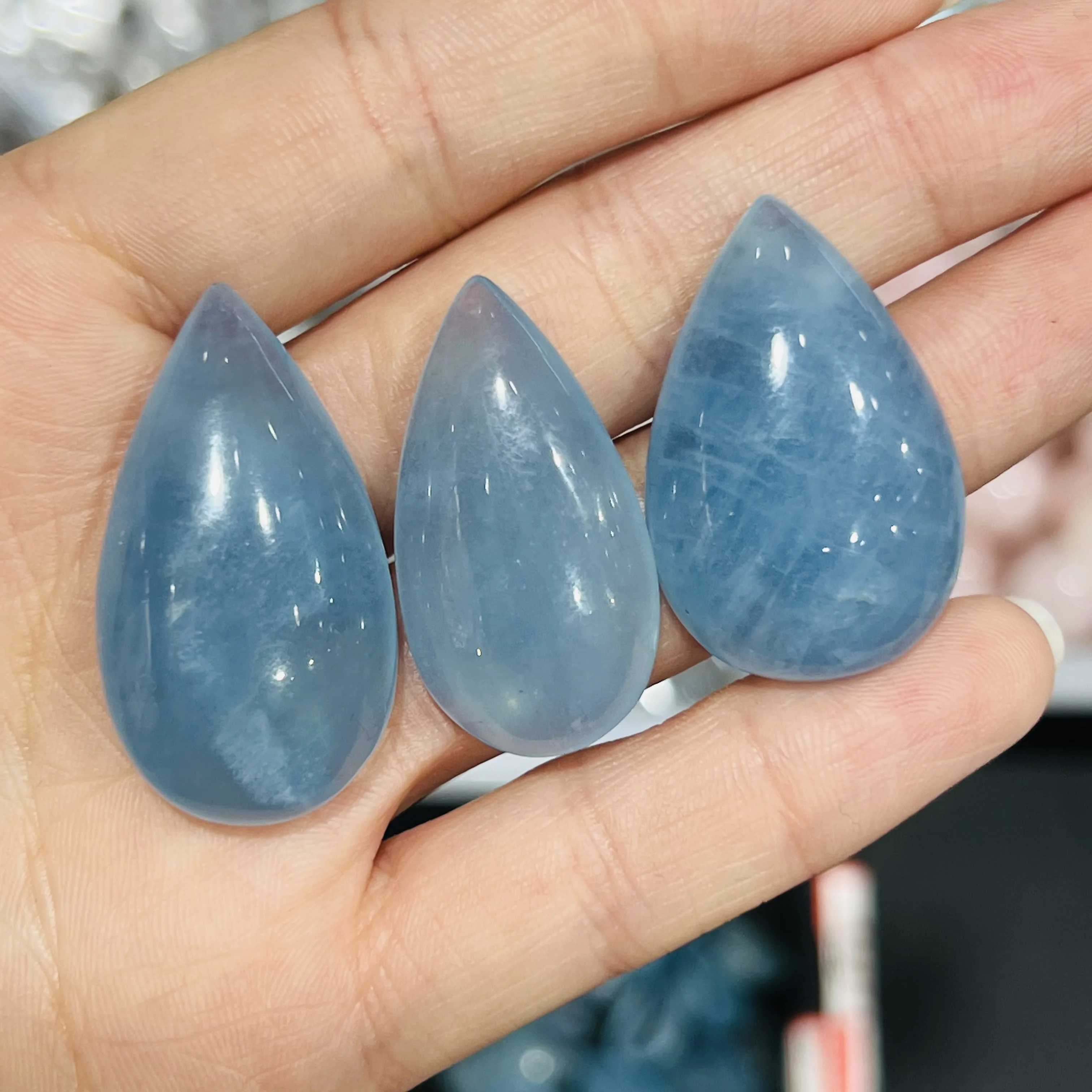 

Natural Aquamarine Crystal Healing Stone Pendant Original Quartz Polished Gemstone Jewelry DIY Gift