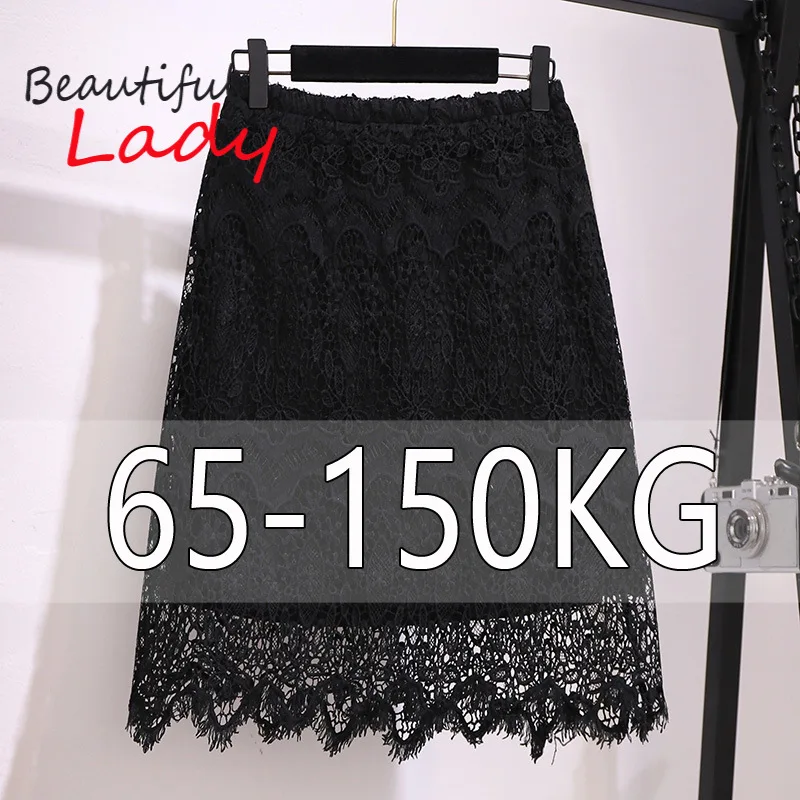 

Large Size Black Lace Skirts Womens 2022 New A-line High Waist Short Skirt Knee Length Korean Style