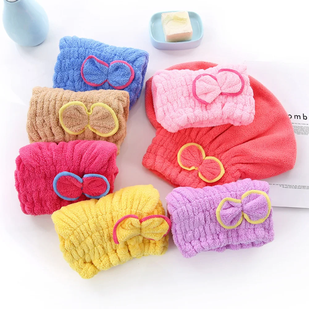 Microfiber Towels 6 Colors Microfiber Solid Quickly Dry Hair Hat Hair Turban Women Head Wrap Hat Thickened Absorbent Dry Cap