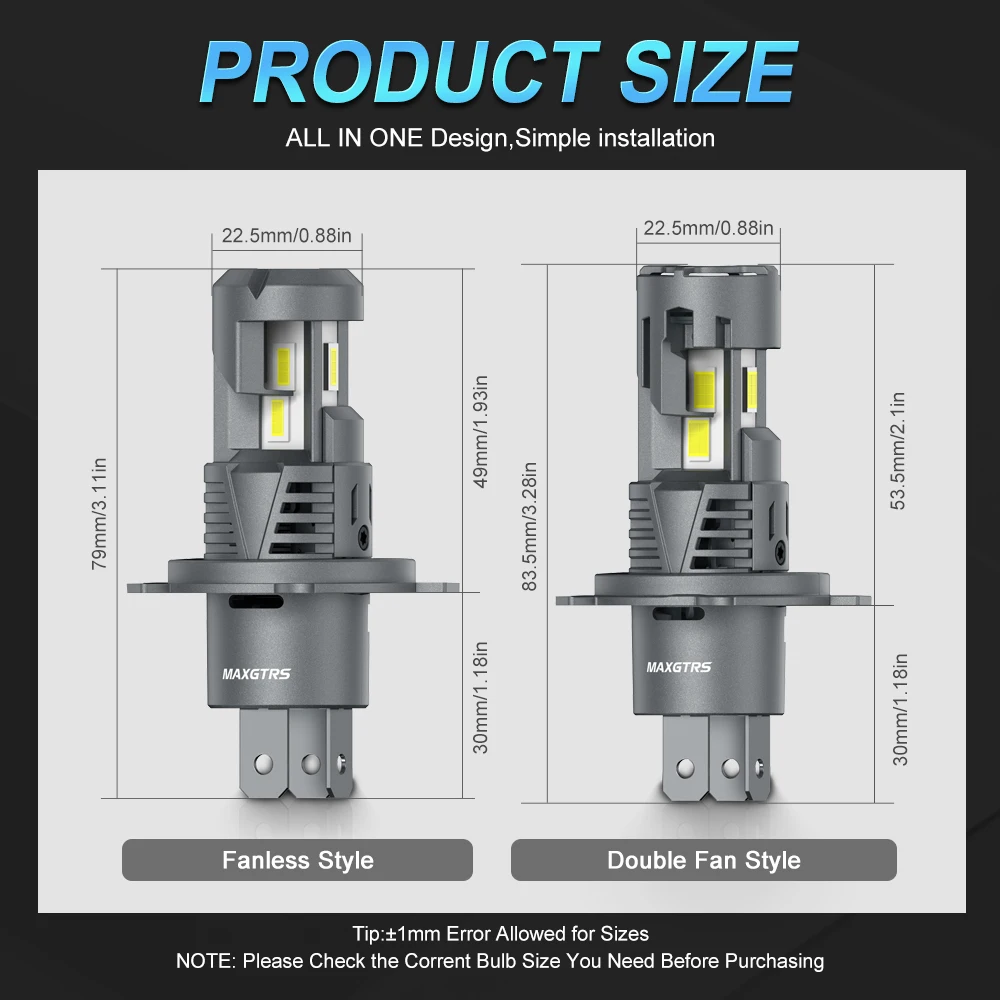 새로운 MAXGTRS 30000LM H4 LED 라이트 전구 9003 HB2 LED 헤드라이트 상향등 및 하향등 팬 장착 무선 110W 자동차 헤드램프 12V