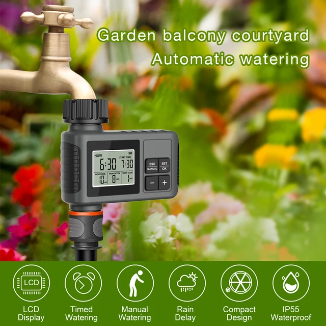Dispositif d'arrosage automatique, minuterie d'eau intelligente à 1/2 zones, écran LCD, système d'arrosage, arroseur chronométré, programmeur de jardin 2