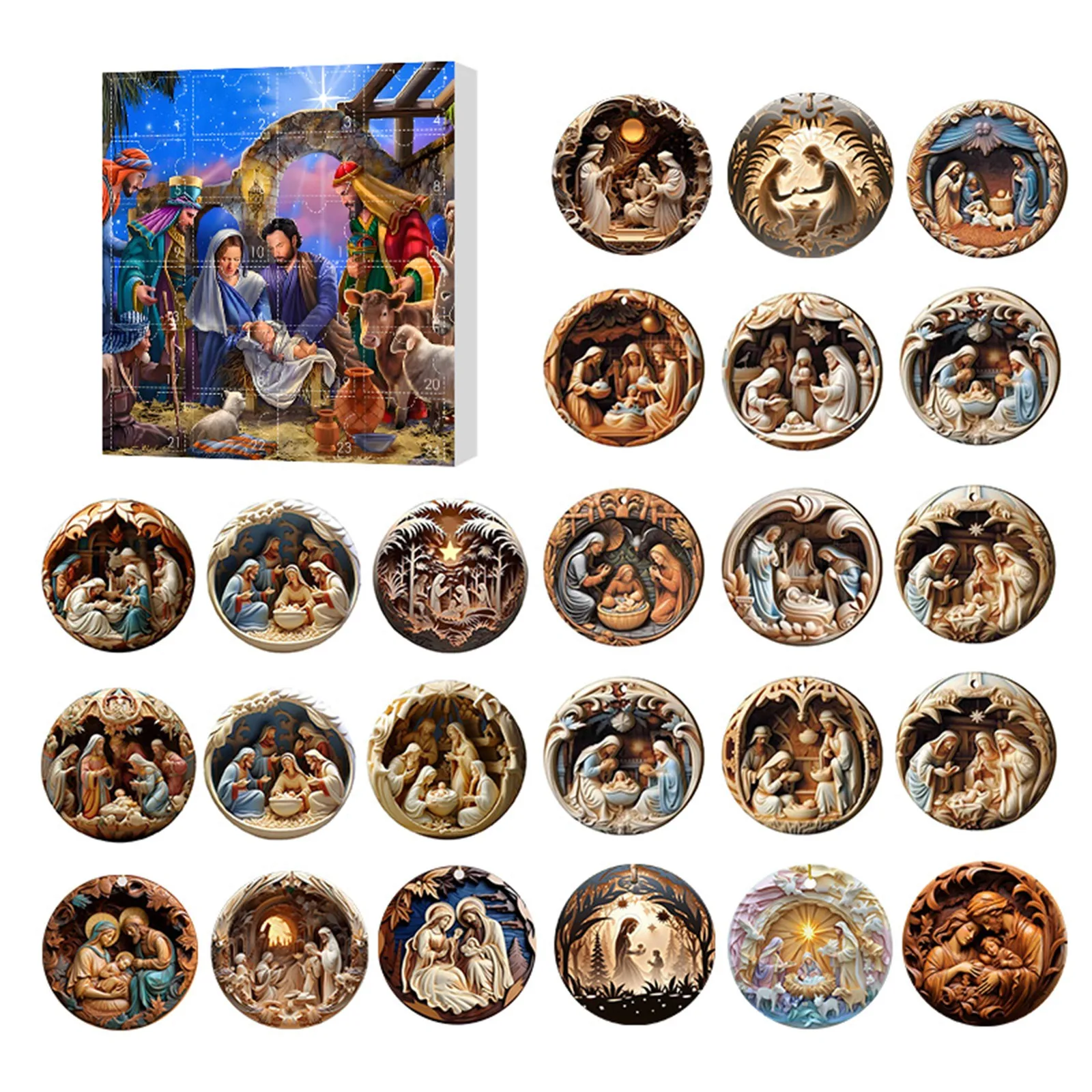 Christmas Advent Calendar Blind Box Nativity Scene Ornaments Hanging Ornament Nativity Scene Tree Ornaments