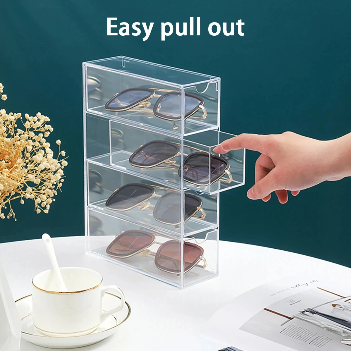 4 Layer Acrylic Glasses Storage Box Stackable Transparent Drawer Display Stand Makeup Sunglasses Storage Box Jewelry 3