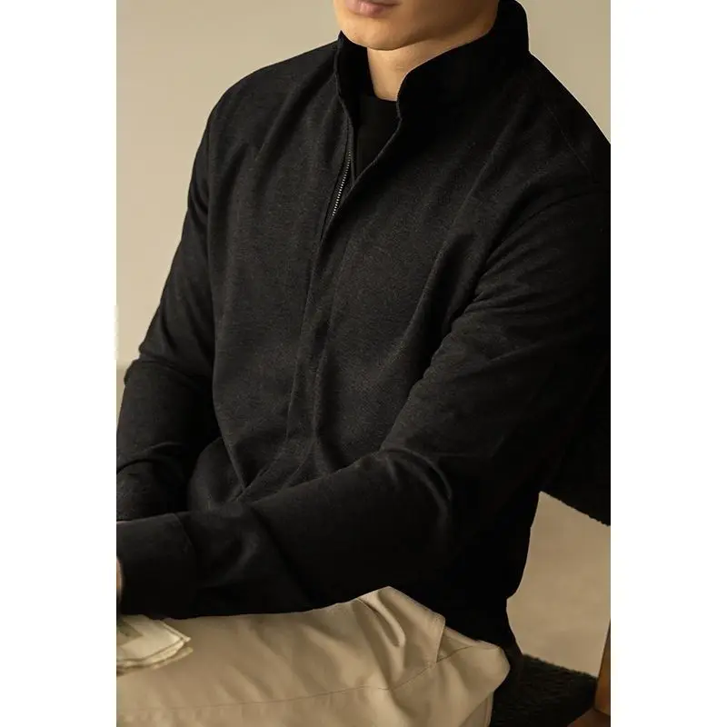 Light Business Stand Collar Warm Wool Zipper Long Sleeve Shirt Men Outdoor Sports Casual Shirt 2