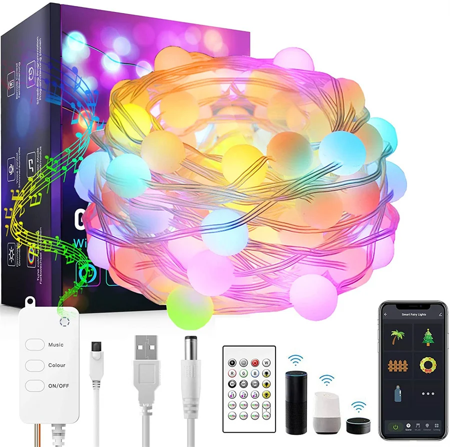

Smart BT Remote LED Globe String Lights Waterproof RGB 5M/10M Christmas Garland Fairy Lights for Party Wedding Garden Decor