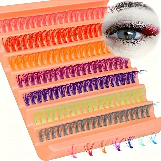 140 pieces of 14mm D curly colored cluster eyelashes, personal eyelashes, personal DIY eyelash expansion kit at home (7 colors)