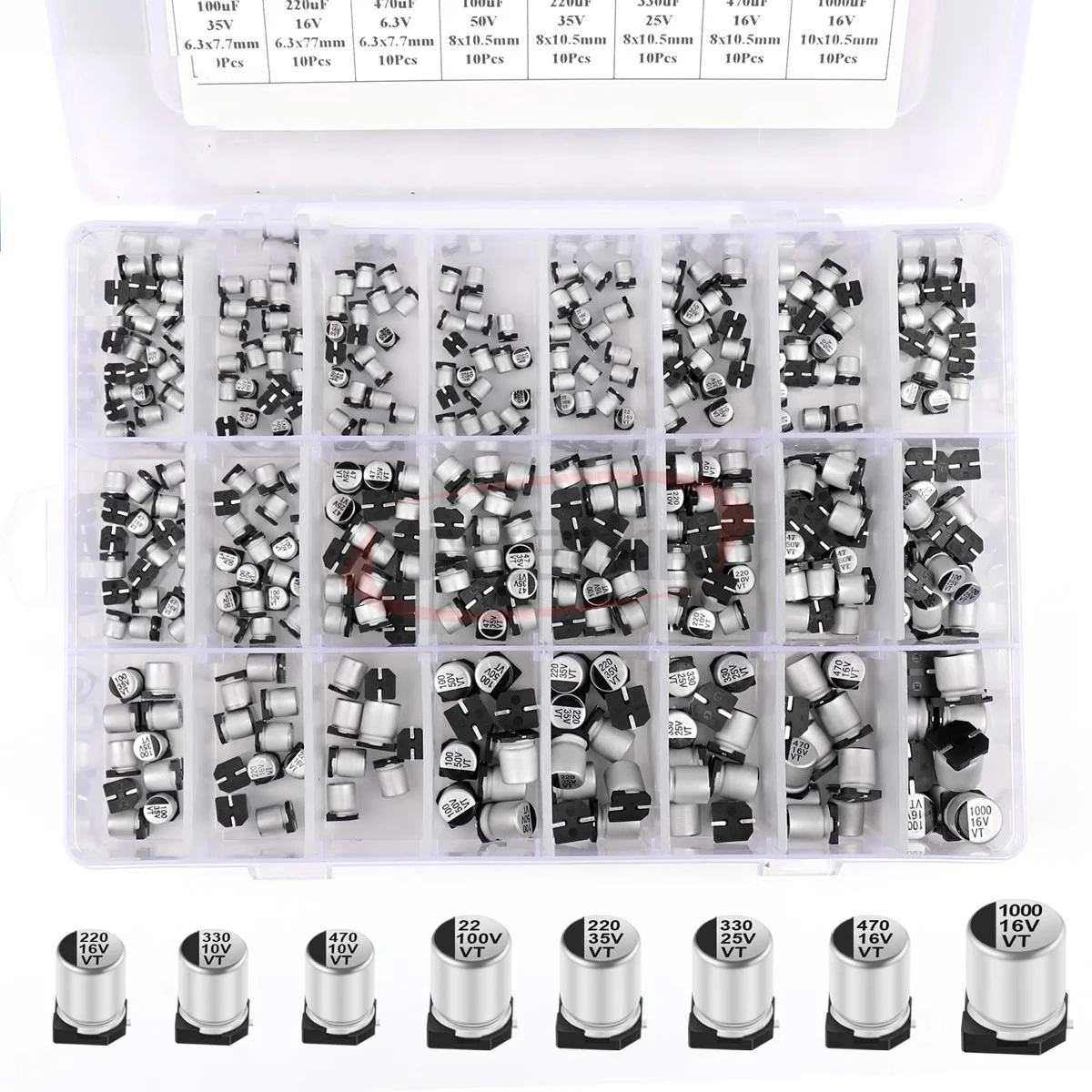 Kit Condensatori Elettrolitici SMD In Alluminio, 400 Pezzi Assortiti, 24 Valori, Per Fai-da-te Elettronico - 5
