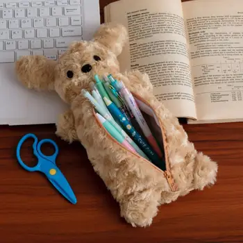 Astuccio per matite a forma di cucciolo, morbido, in peluche, con design a cartone animato, grande capacità, per studenti e articoli scolastici.