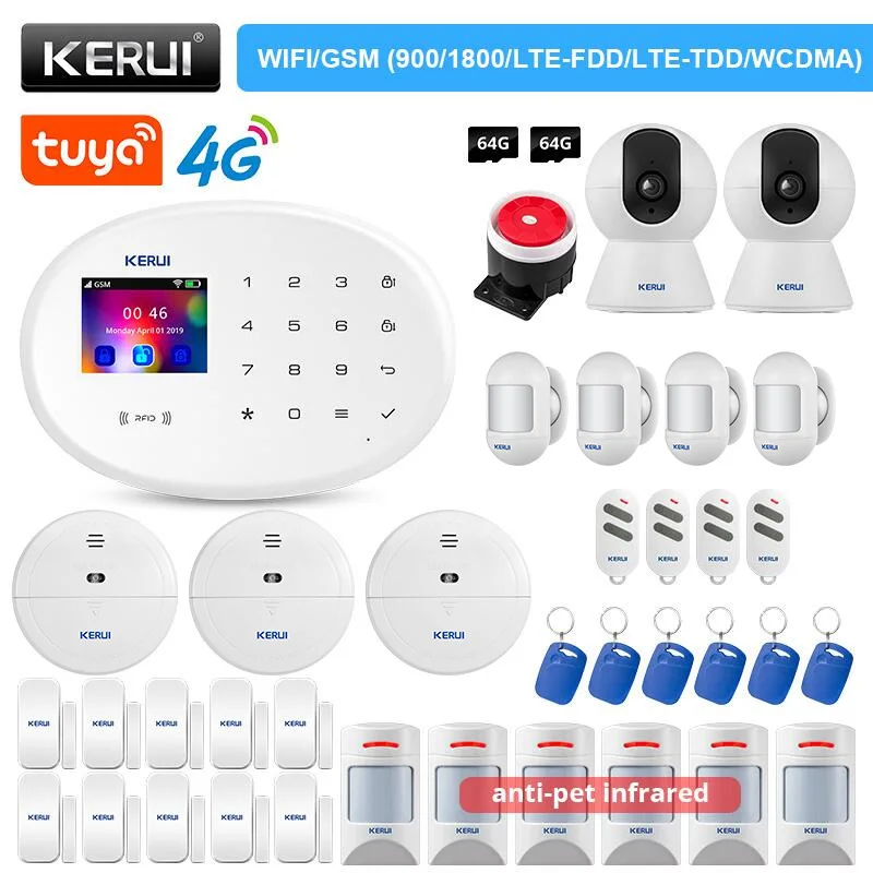 

KERUI W204 Alarm System WIFI GSM 4G Tuya Smart APP Remote Control Anti-pet PIR Motion Detector Door Sensor Wireless Siren