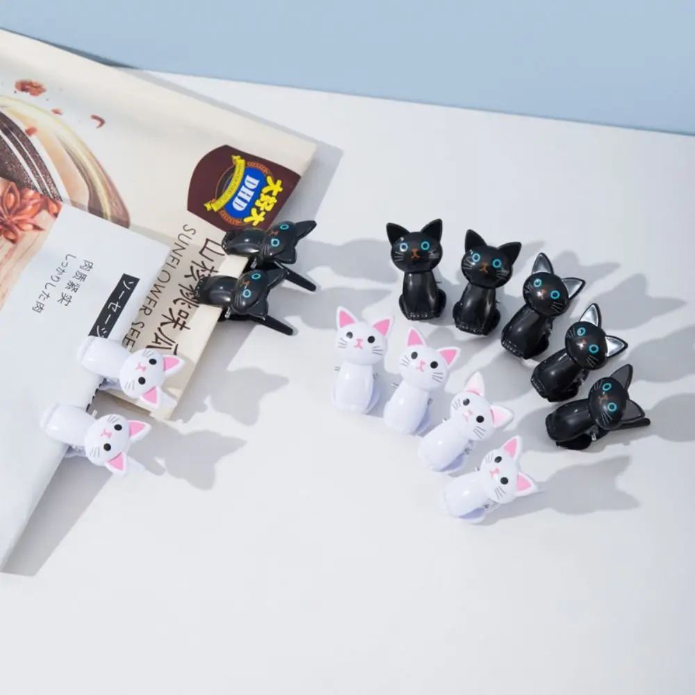 방풍 의류 핀 클립 파일 정리정돈 클립, 다기능 동물 모양 고양이 책갈피 클립, 화이트 블랙, 8 개