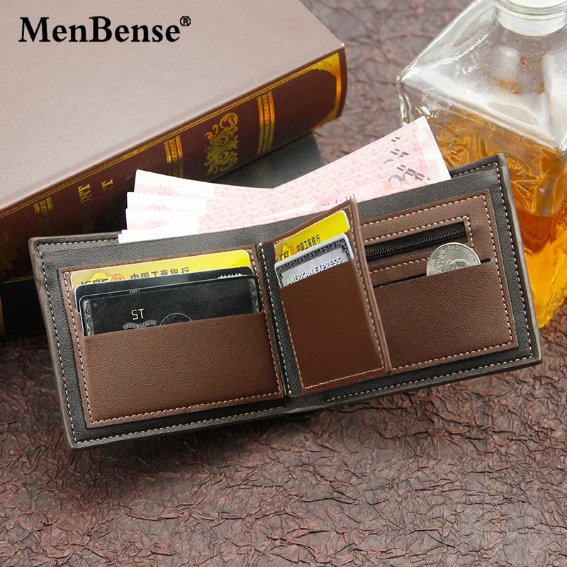 Men's Short Cross Section Tri-fold Wallet Stitching Business Multi-card Zipper Coin Purse Passport Cover