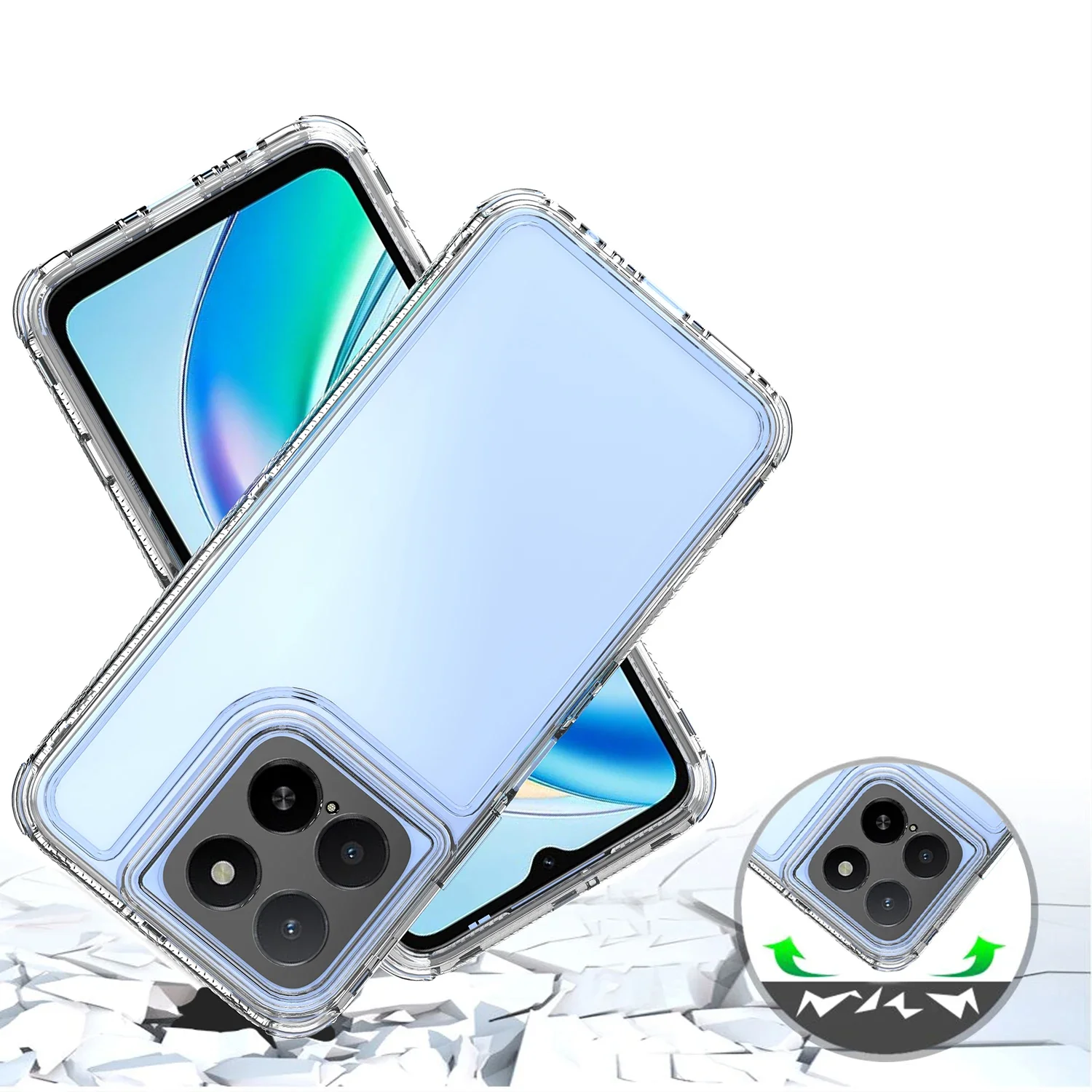 Rugged Armor Shockproof 3-in-1 Phone Case with Hard Plastic TPU Frame and Transparent Acrylic Back