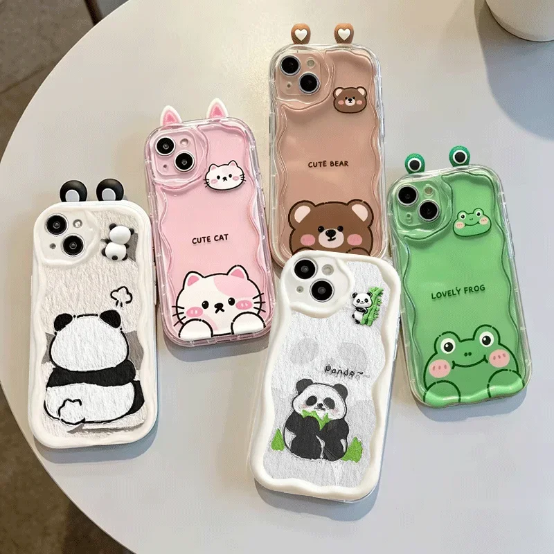 Pink Cat and Panda 3D Ears Cartoon Soft Phone Case