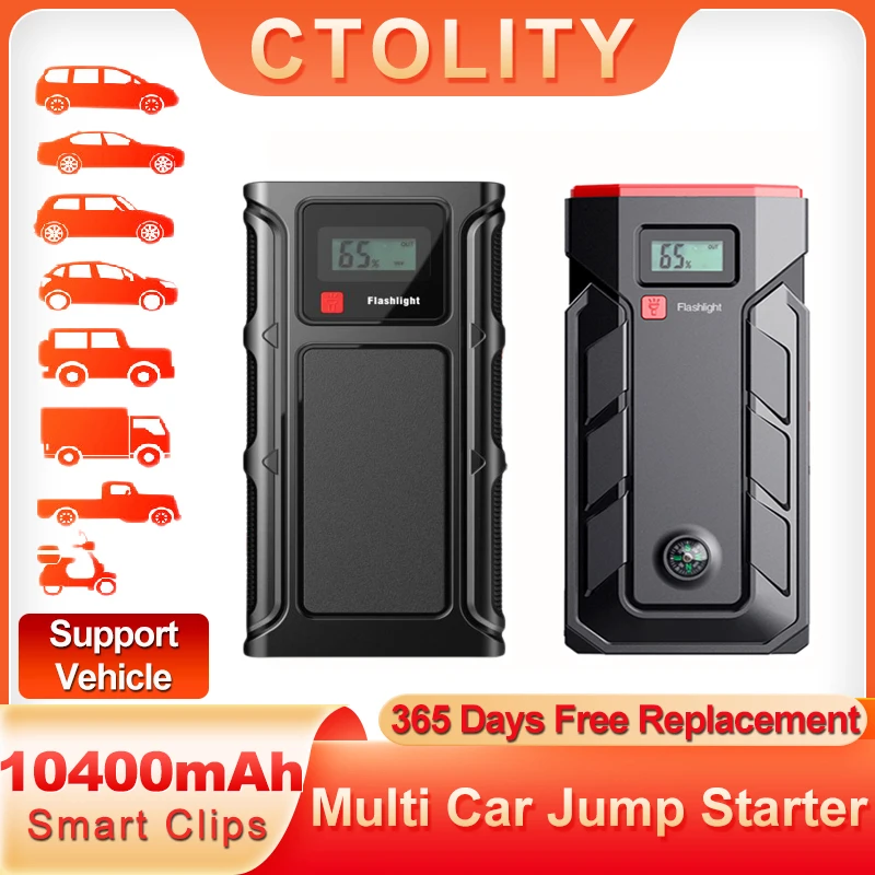 

CTOLITY 10400mAh Car Jump Starter 12V Automotive Battery Portable Power Bank Car External Battery Fast Charge For Car Accessory