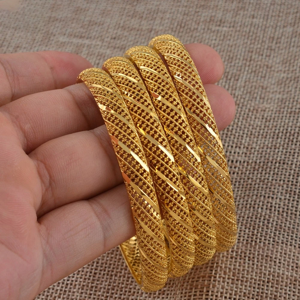 Anniyo 4 Pieces/Lot Ethiopian Gold Color Bangle for Women Dubai Bride Wedding Bracelet African Arab Jewelry Middle East @086006 6