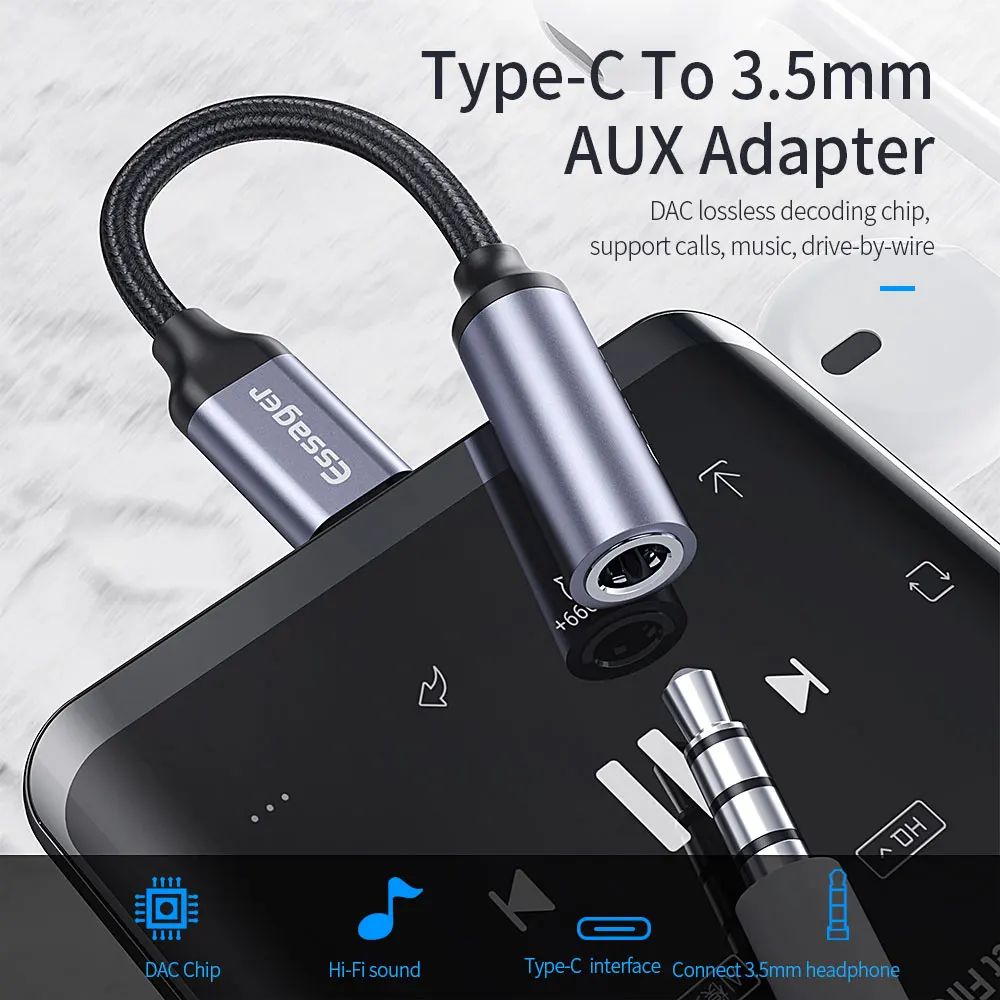 Essager Type c to 3.5mm Jack Headphone Adapter USB C to 3.5 mm Audio Aux Cable For Huawei P30 P20 Pro Xiaomi Mi 9 8 Oneplus 7 7t