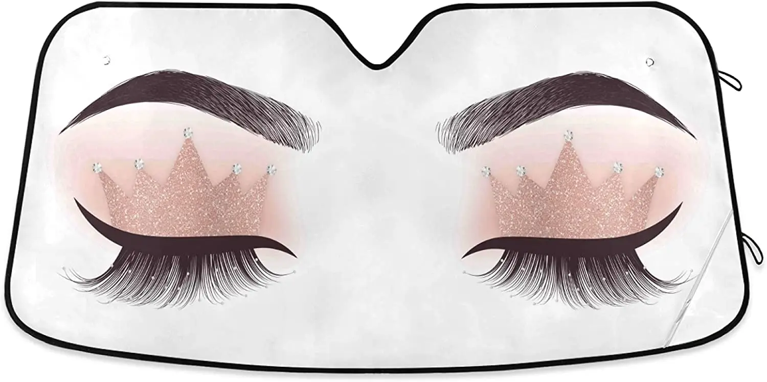

Dussdil Crown Woman Eye Car Windshield Sun Shades Pink Lashes Eyebrow Sunshade Window Visor Cover Reflective UV Rays Protector K