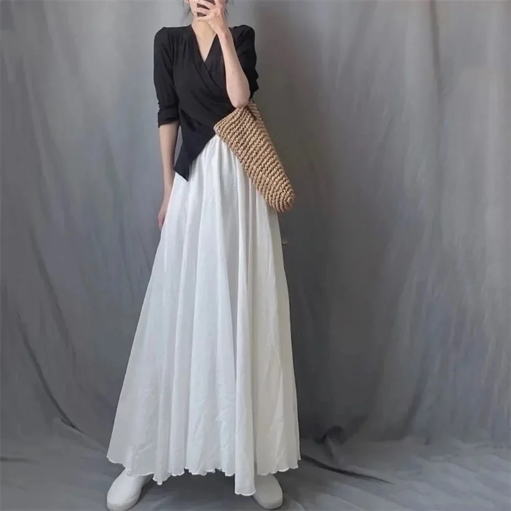 Women's Elegant High Waist Linen Maxi Skirt Summer Ladies